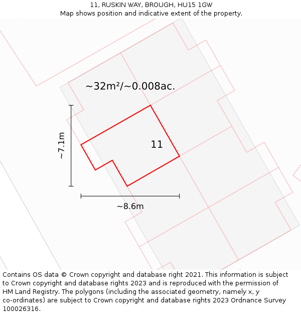 11, RUSKIN WAY, BROUGH, HU15 1GW: Plot and title map