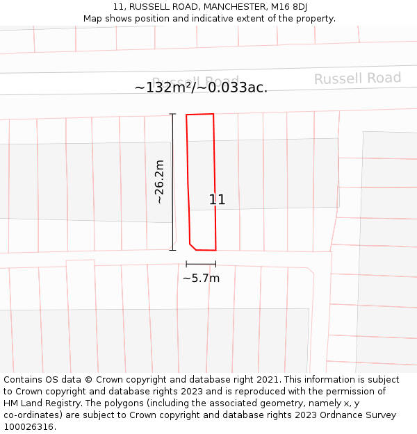 11, RUSSELL ROAD, MANCHESTER, M16 8DJ: Plot and title map