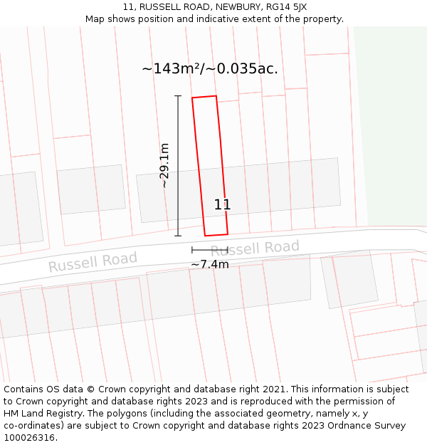 11, RUSSELL ROAD, NEWBURY, RG14 5JX: Plot and title map