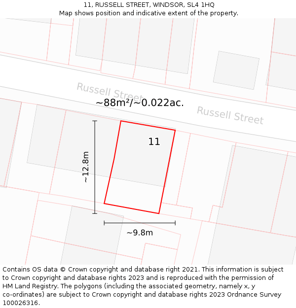 11, RUSSELL STREET, WINDSOR, SL4 1HQ: Plot and title map