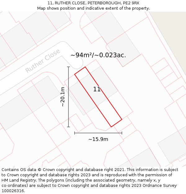 11, RUTHER CLOSE, PETERBOROUGH, PE2 9RX: Plot and title map