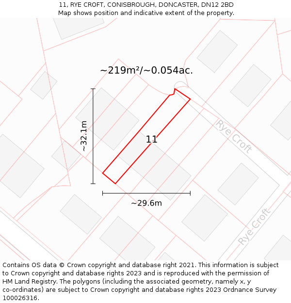 11, RYE CROFT, CONISBROUGH, DONCASTER, DN12 2BD: Plot and title map