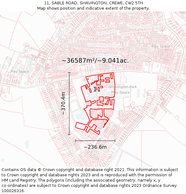 11, SABLE ROAD, SHAVINGTON, CREWE, CW2 5TH: Plot and title map