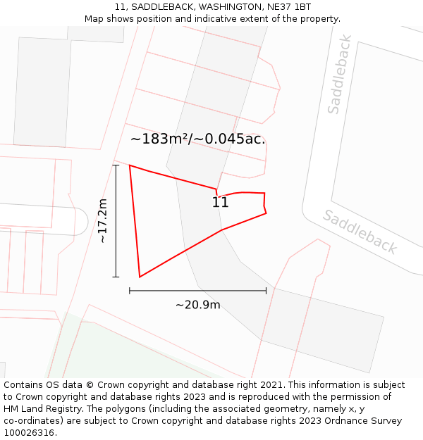 11, SADDLEBACK, WASHINGTON, NE37 1BT: Plot and title map