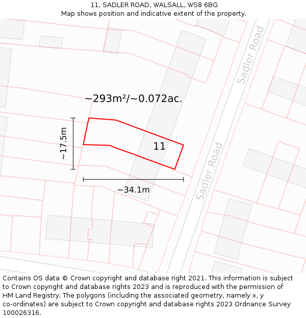 11, SADLER ROAD, WALSALL, WS8 6BG: Plot and title map