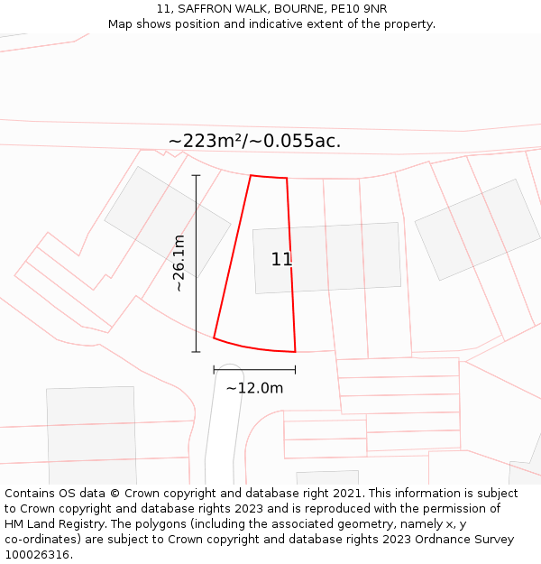 11, SAFFRON WALK, BOURNE, PE10 9NR: Plot and title map