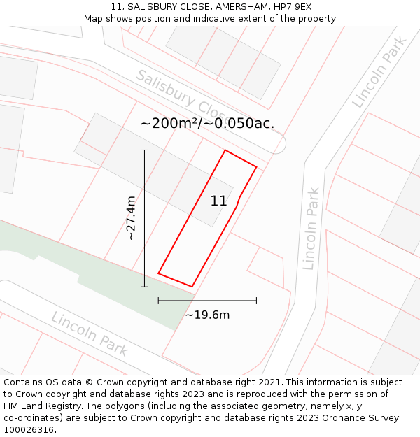 11, SALISBURY CLOSE, AMERSHAM, HP7 9EX: Plot and title map