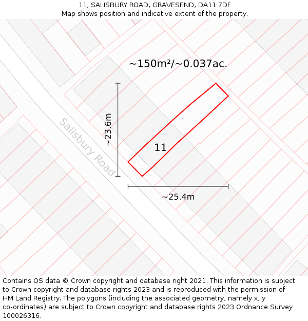 11, SALISBURY ROAD, GRAVESEND, DA11 7DF: Plot and title map
