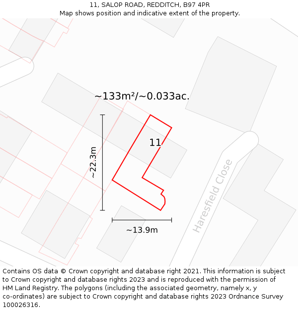 11, SALOP ROAD, REDDITCH, B97 4PR: Plot and title map
