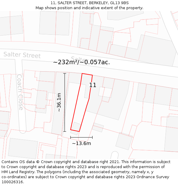 11, SALTER STREET, BERKELEY, GL13 9BS: Plot and title map