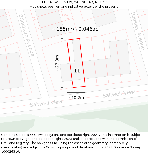 11, SALTWELL VIEW, GATESHEAD, NE8 4JS: Plot and title map