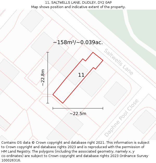 11, SALTWELLS LANE, DUDLEY, DY2 0AP: Plot and title map