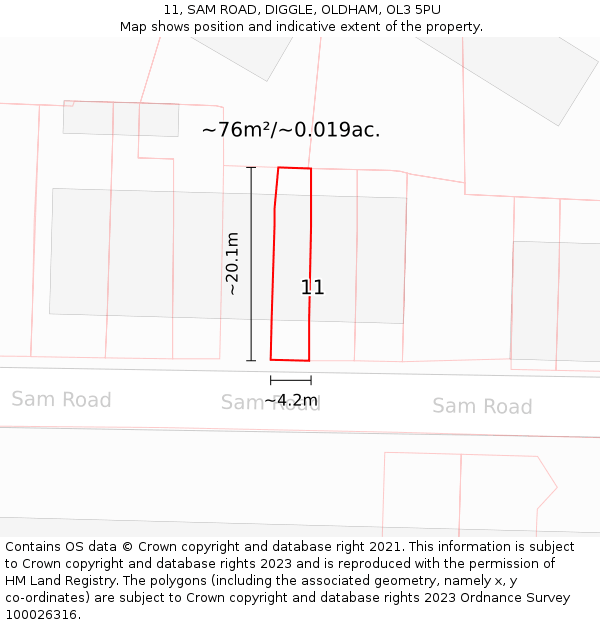 11, SAM ROAD, DIGGLE, OLDHAM, OL3 5PU: Plot and title map