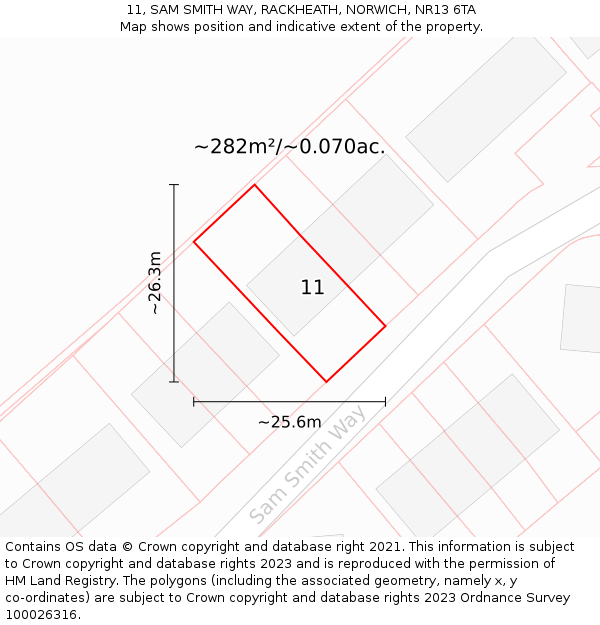 11, SAM SMITH WAY, RACKHEATH, NORWICH, NR13 6TA: Plot and title map