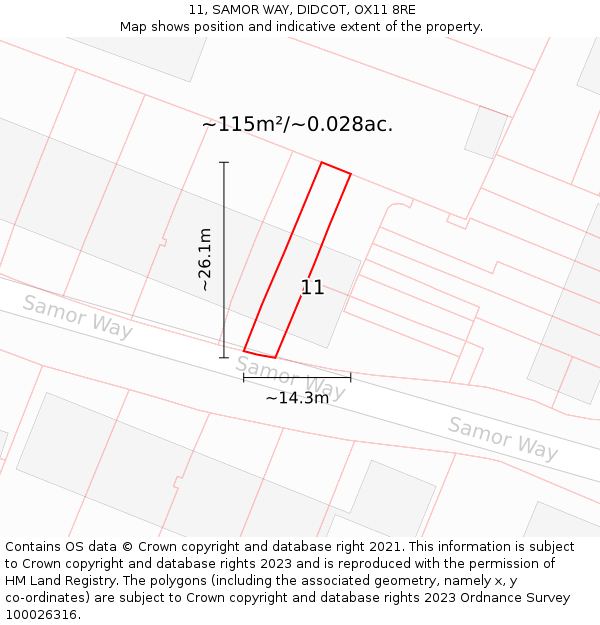 11, SAMOR WAY, DIDCOT, OX11 8RE: Plot and title map