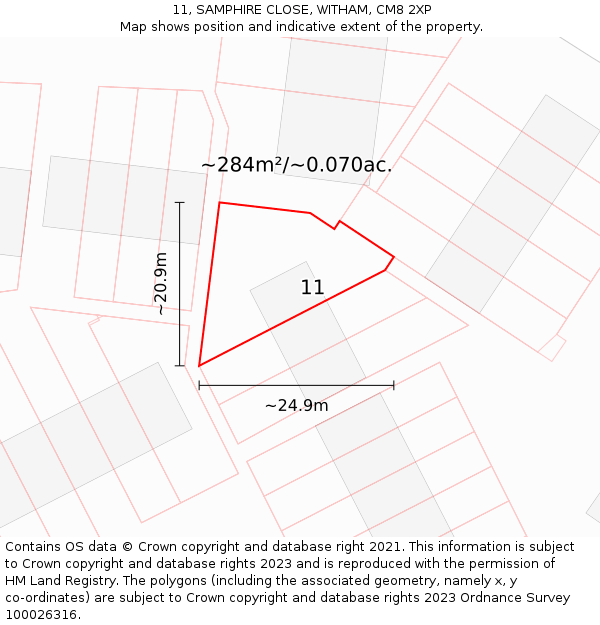 11, SAMPHIRE CLOSE, WITHAM, CM8 2XP: Plot and title map