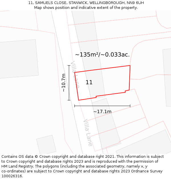11, SAMUELS CLOSE, STANWICK, WELLINGBOROUGH, NN9 6UH: Plot and title map