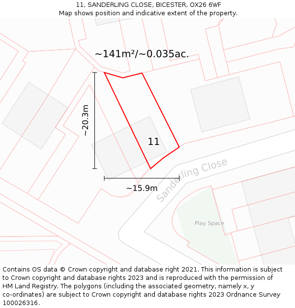 11, SANDERLING CLOSE, BICESTER, OX26 6WF: Plot and title map