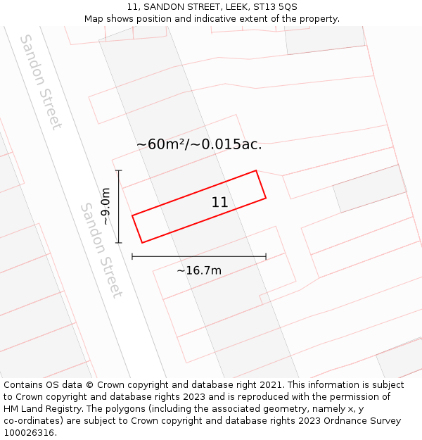 11, SANDON STREET, LEEK, ST13 5QS: Plot and title map