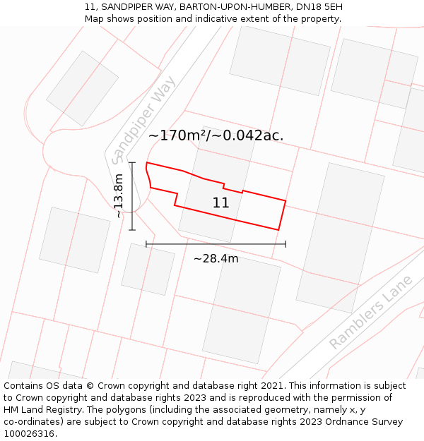 11, SANDPIPER WAY, BARTON-UPON-HUMBER, DN18 5EH: Plot and title map