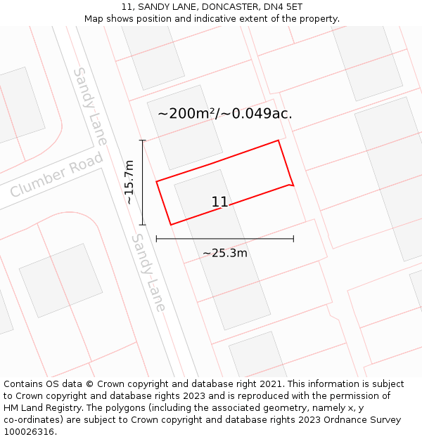 11, SANDY LANE, DONCASTER, DN4 5ET: Plot and title map