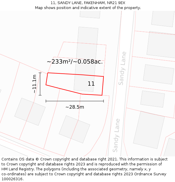 11, SANDY LANE, FAKENHAM, NR21 9EX: Plot and title map