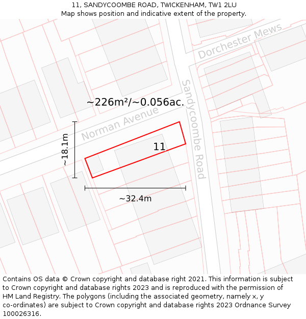 11, SANDYCOOMBE ROAD, TWICKENHAM, TW1 2LU: Plot and title map