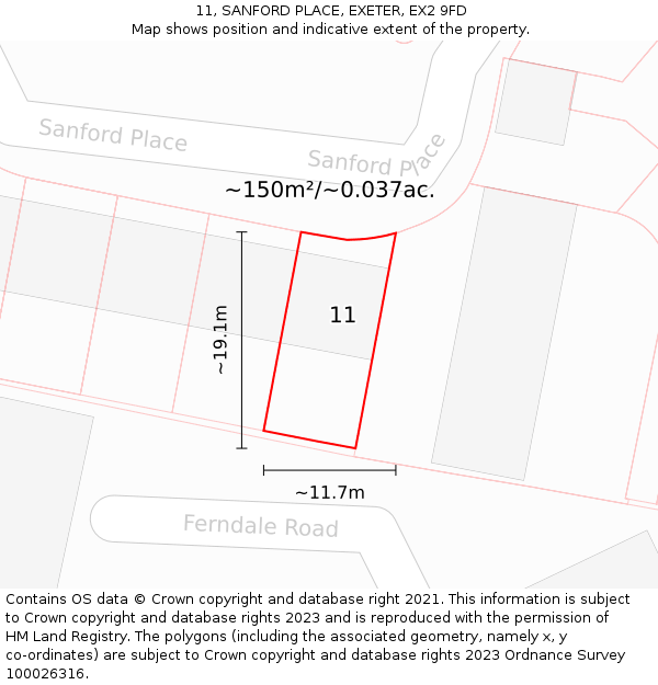 11, SANFORD PLACE, EXETER, EX2 9FD: Plot and title map