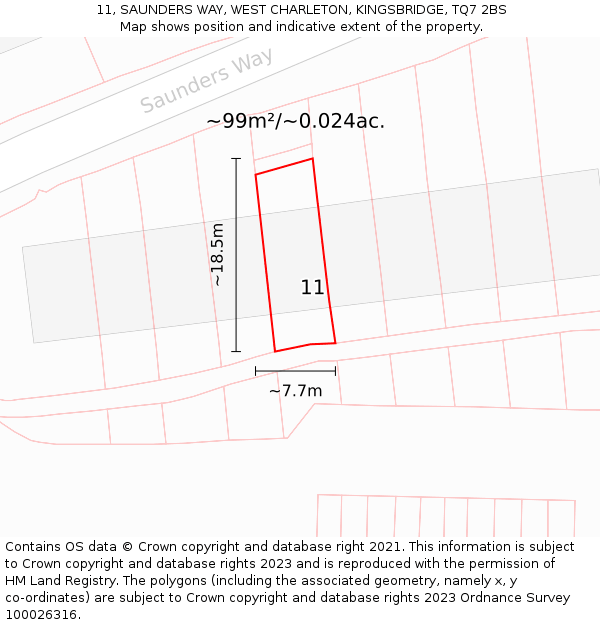 11, SAUNDERS WAY, WEST CHARLETON, KINGSBRIDGE, TQ7 2BS: Plot and title map