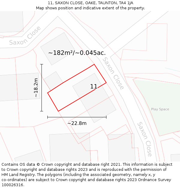 11, SAXON CLOSE, OAKE, TAUNTON, TA4 1JA: Plot and title map