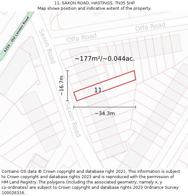 11, SAXON ROAD, HASTINGS, TN35 5HP: Plot and title map