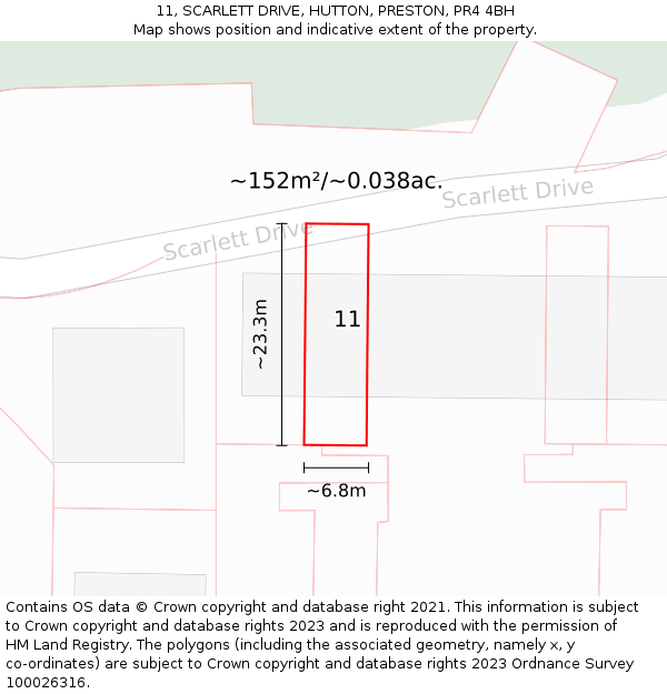 11, SCARLETT DRIVE, HUTTON, PRESTON, PR4 4BH: Plot and title map