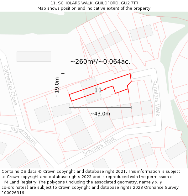 11, SCHOLARS WALK, GUILDFORD, GU2 7TR: Plot and title map