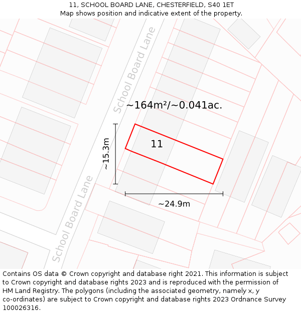 11, SCHOOL BOARD LANE, CHESTERFIELD, S40 1ET: Plot and title map