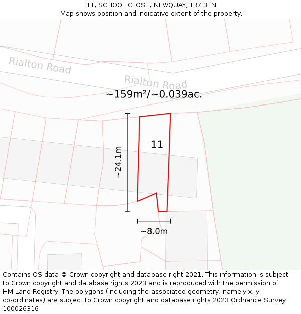 11, SCHOOL CLOSE, NEWQUAY, TR7 3EN: Plot and title map