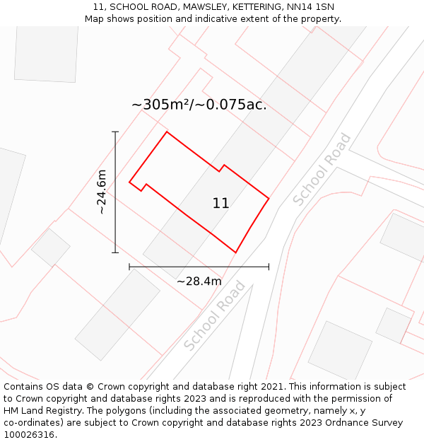 11, SCHOOL ROAD, MAWSLEY, KETTERING, NN14 1SN: Plot and title map