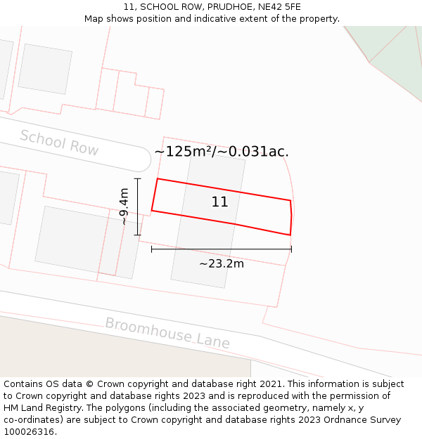11, SCHOOL ROW, PRUDHOE, NE42 5FE: Plot and title map