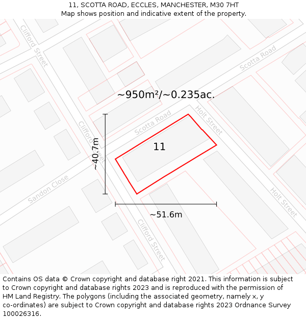 11, SCOTTA ROAD, ECCLES, MANCHESTER, M30 7HT: Plot and title map