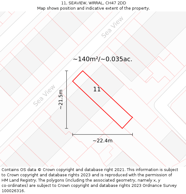 11, SEAVIEW, WIRRAL, CH47 2DD: Plot and title map
