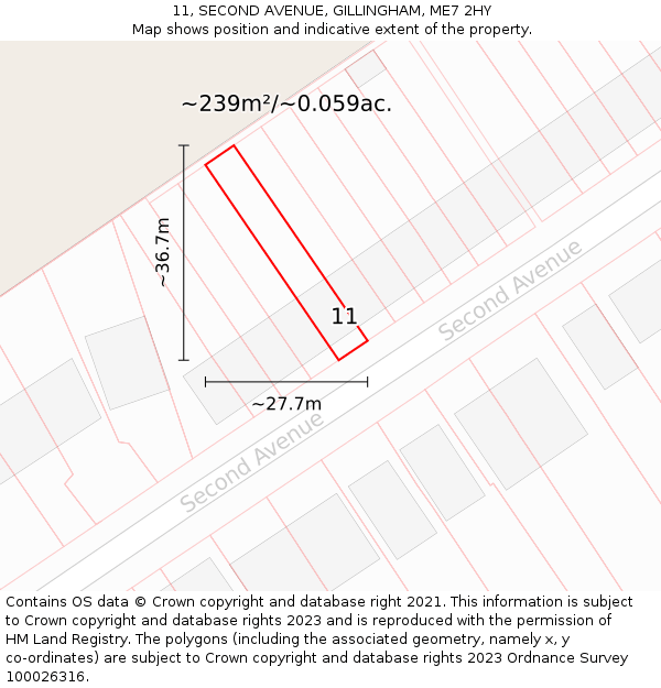 11, SECOND AVENUE, GILLINGHAM, ME7 2HY: Plot and title map