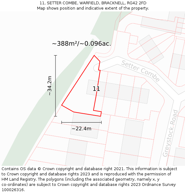 11, SETTER COMBE, WARFIELD, BRACKNELL, RG42 2FD: Plot and title map