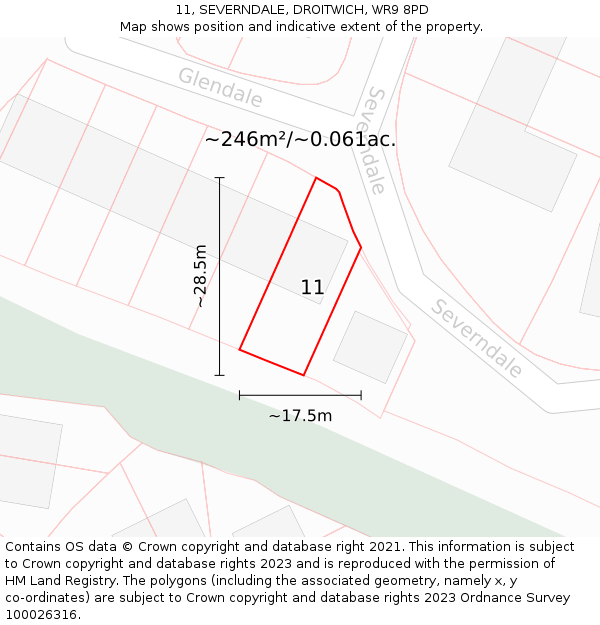 11, SEVERNDALE, DROITWICH, WR9 8PD: Plot and title map