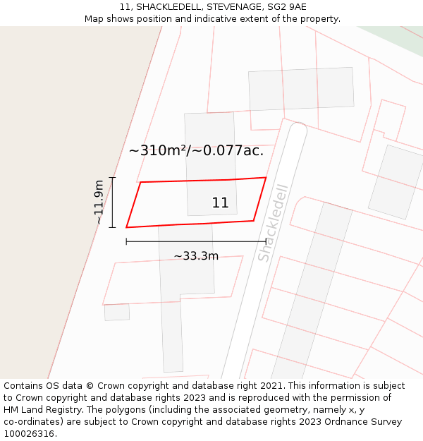 11, SHACKLEDELL, STEVENAGE, SG2 9AE: Plot and title map