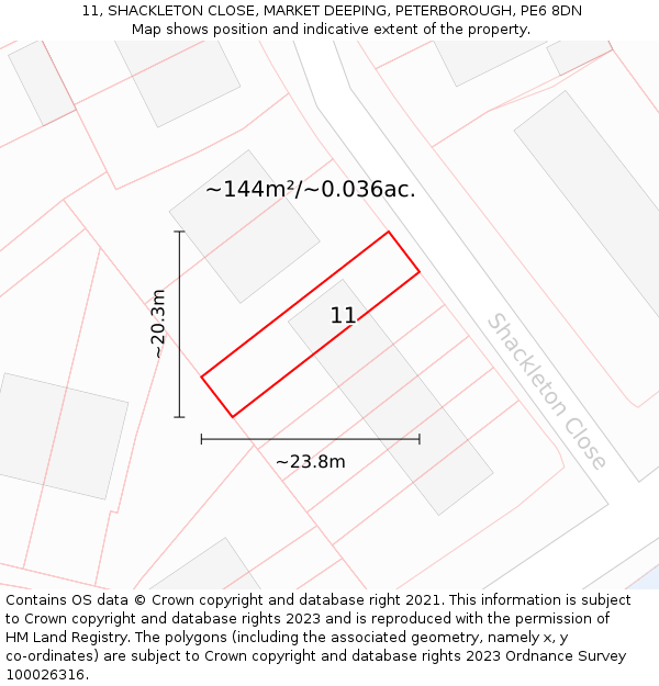 11, SHACKLETON CLOSE, MARKET DEEPING, PETERBOROUGH, PE6 8DN: Plot and title map