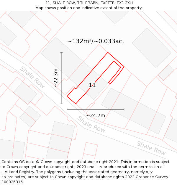 11, SHALE ROW, TITHEBARN, EXETER, EX1 3XH: Plot and title map