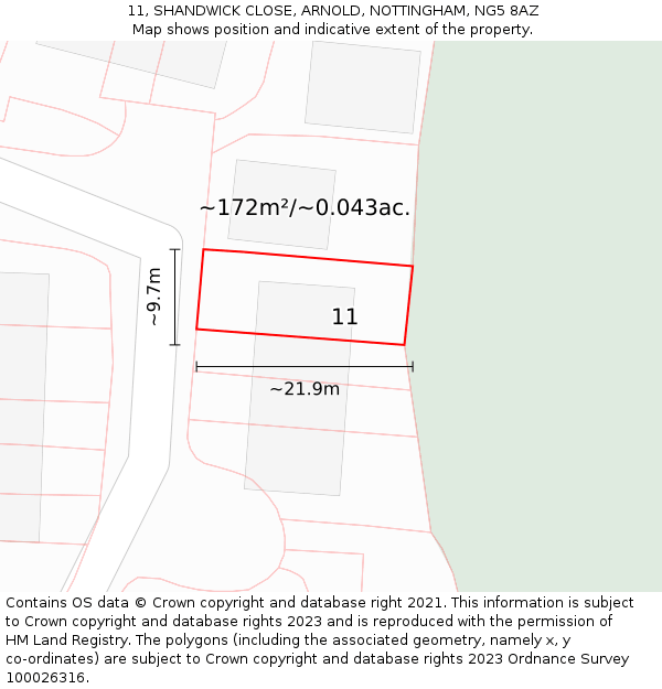 11, SHANDWICK CLOSE, ARNOLD, NOTTINGHAM, NG5 8AZ: Plot and title map