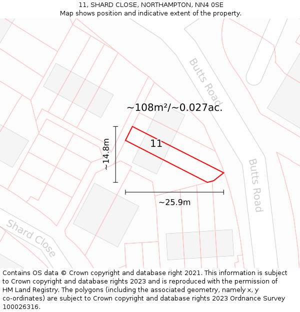 11, SHARD CLOSE, NORTHAMPTON, NN4 0SE: Plot and title map