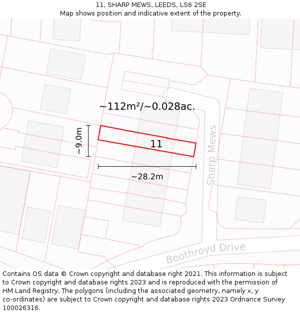 11, SHARP MEWS, LEEDS, LS6 2SE: Plot and title map