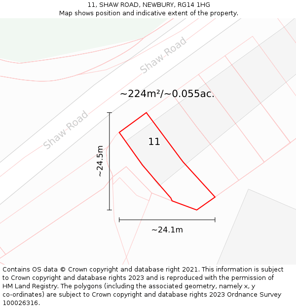 11, SHAW ROAD, NEWBURY, RG14 1HG: Plot and title map