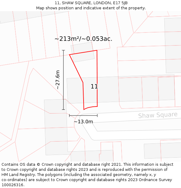 11, SHAW SQUARE, LONDON, E17 5JB: Plot and title map